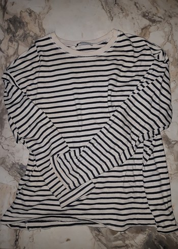 Beyaz Çizgili Uzun Kollu Bluz - Görsel 2