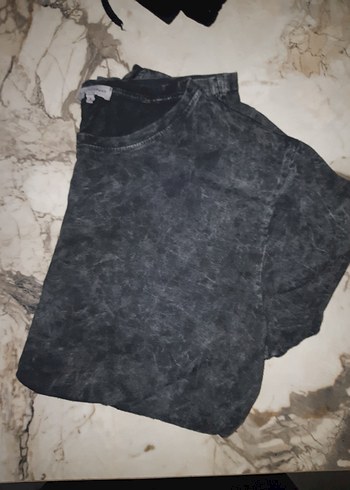 Gri Kısa Kollu Keten Kadın/Erkek Tişört - Görsel 2