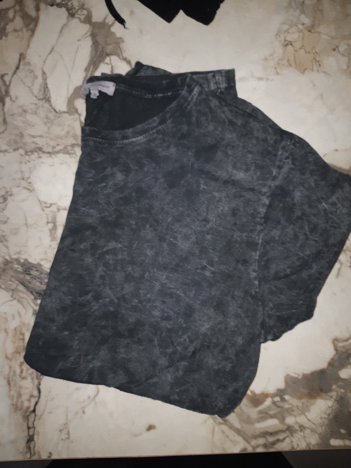 Gri Kısa Kollu Keten Kadın/Erkek Tişört - Görsel 2