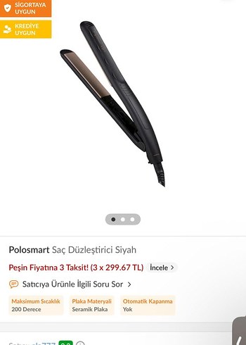 Polosmart Siyah Seramik Plakalı Saç Düzleştirici