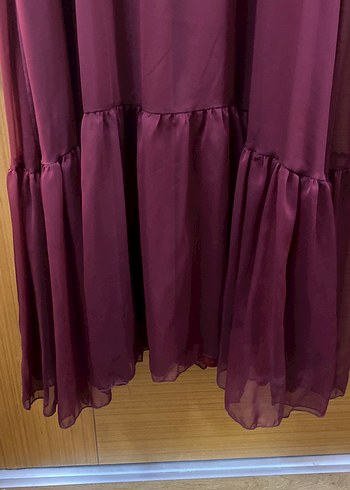 50 Beden Bordo Uzun Kol bağlama Detaylı Elbise