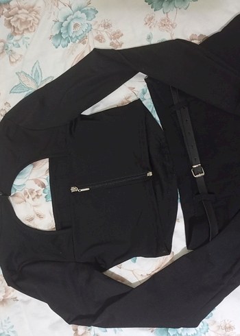 V Yaka Siyah Mini Gotik Bluz - Görsel 2