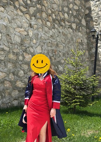 Kırmızı Drapeli V Yaka Midi Elbise - Görsel 2