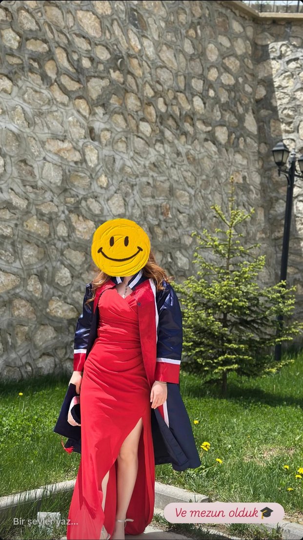 Kırmızı Drapeli V Yaka Midi Elbise - Görsel 2