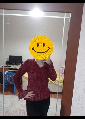 Bordo V Yaka Örgü Triko Kadın Kazak - Görsel 3