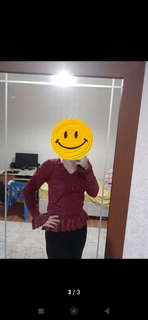 Bordo V Yaka Örgü Triko Kadın Kazak - Görsel 3