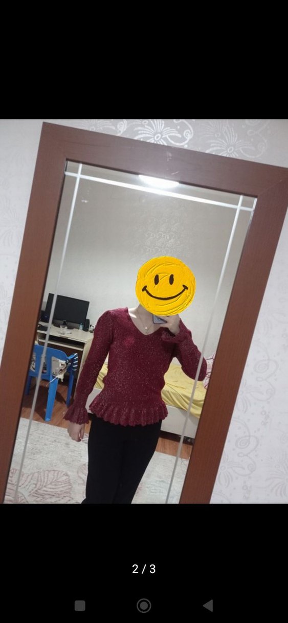 Bordo V Yaka Örgü Triko Kadın Kazak - Görsel 2