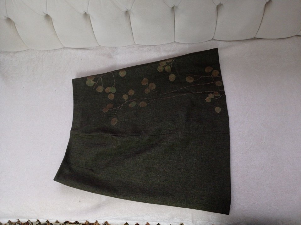 Düğmeli Nakışlı diz üstü Etek - Görsel 2