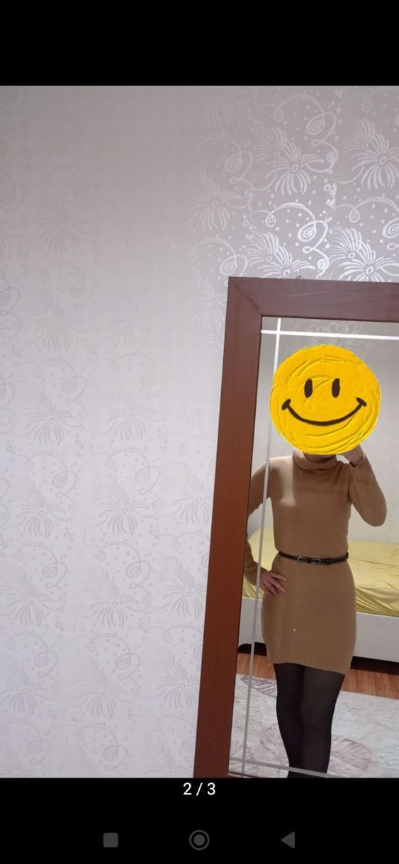 Bej Kemerli Boğazlı Triko Elbise - Görsel 2