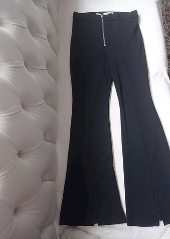 Siyah Kadın Kumaş Pantolon, Yırtmaçlı, - Görsel 3