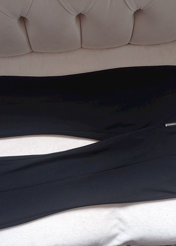 Siyah Kadın Kumaş Pantolon, Yırtmaçlı, - Görsel 2