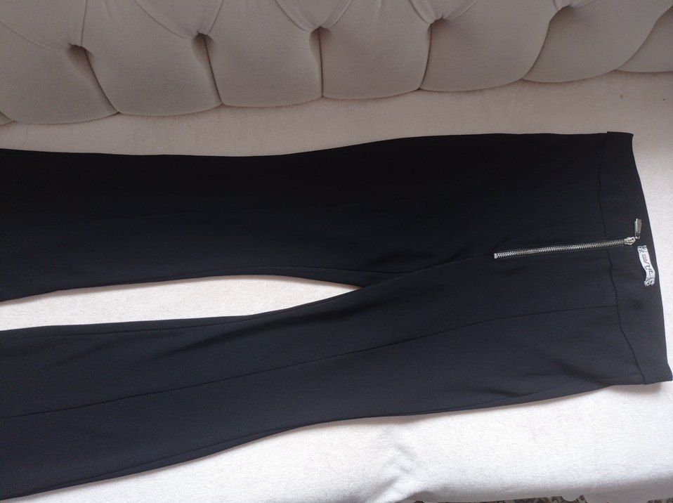 Siyah Kadın Kumaş Pantolon, Yırtmaçlı, - Görsel 2