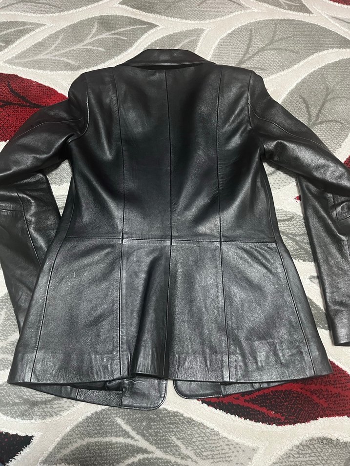 Düğmeli Siyah Kadın Deri Ceket - Görsel 2