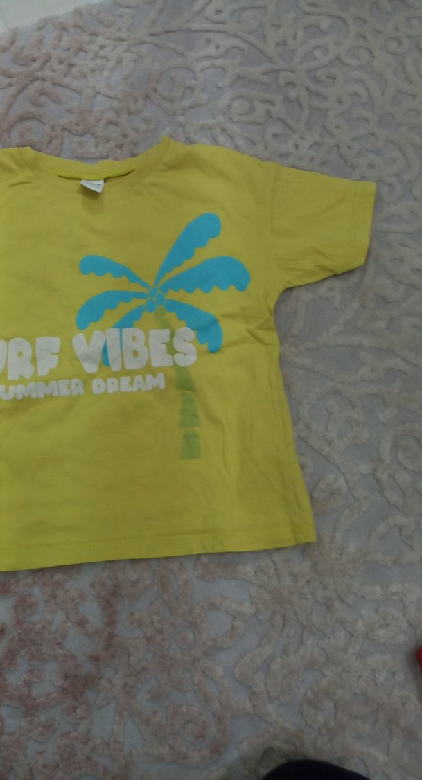 Erkek Çocuk Sarı V Yaka Baskılı Tişört - Görsel 3