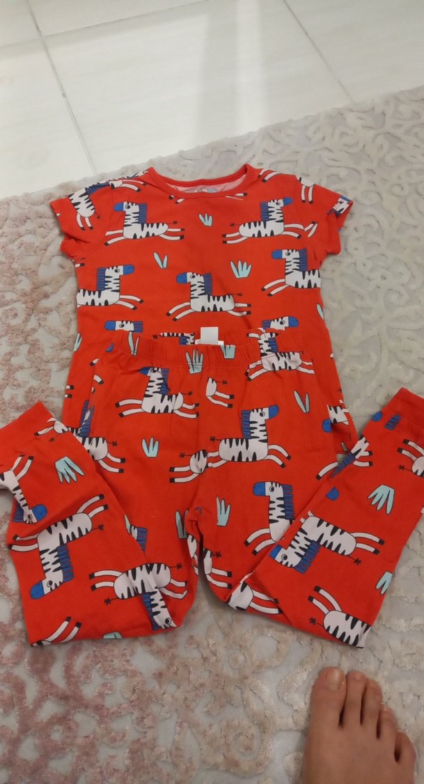 erkek veya kız Çocuk Kısa Kollu Renkli Zebra Desenli Pijama - Görsel 2