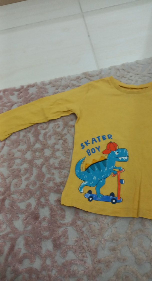 Sarı Uzun Kollu Erkek Tişört Dinozor Baskılı - Görsel 2