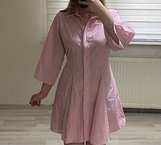 Pembe gömlek elbise