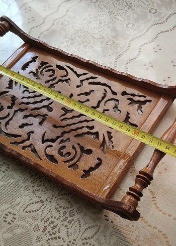 Beden Renk Oyma Desenli Ahşap antika tepsi