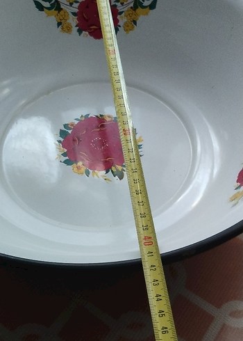 Çiçek Desenli emaye büyük çukur tabak hiç bir çizik atma yok - Görsel 3