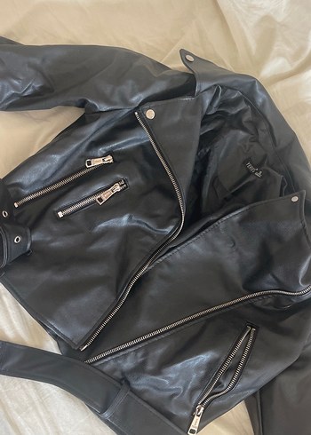 Siyah Deri Biker Ceket