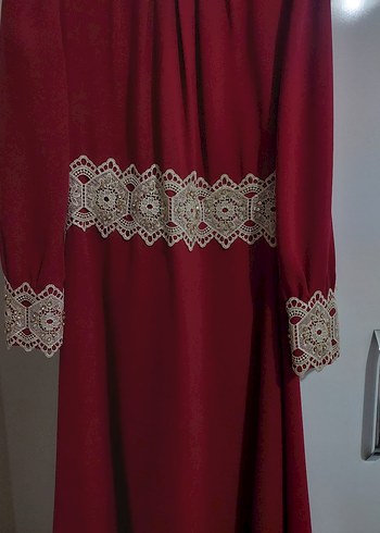 Diğer Bordo Dantel İşlemeli Uzun Kollu Bindallı Elbise