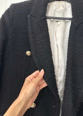 Quzu Düğmeli Siyah Midi Kadın Blazer