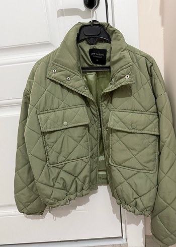 Düğmeli Yeşil Kısa Kadın Mont - Görsel 2