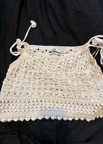 Zara Beyaz Örgü Bohem Mini Elbise - Görsel 2