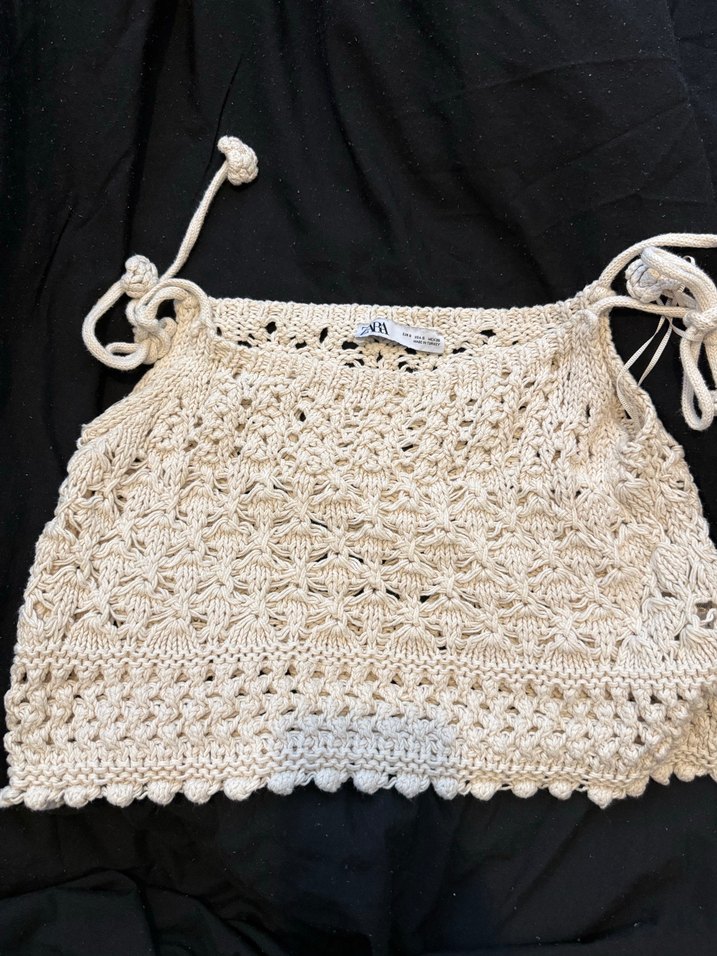 Zara Beyaz Örgü Bohem Mini Elbise - Görsel 2