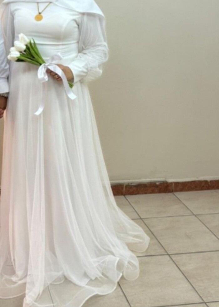 Ekru renk nikah elbisesi - Görsel 2