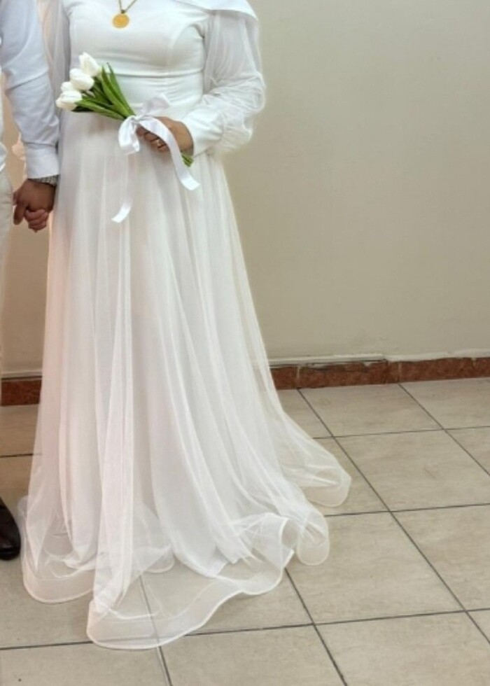 Ekru renk nikah elbisesi - Görsel 3