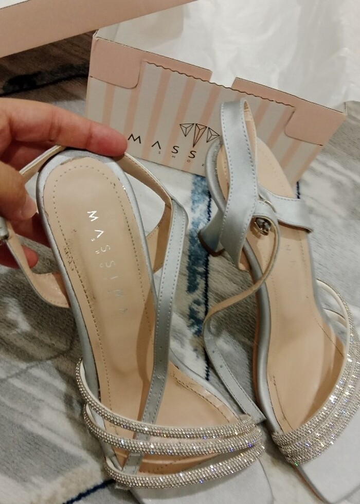 Gümüş abiye topuklu ayakkabı  - Görsel 2