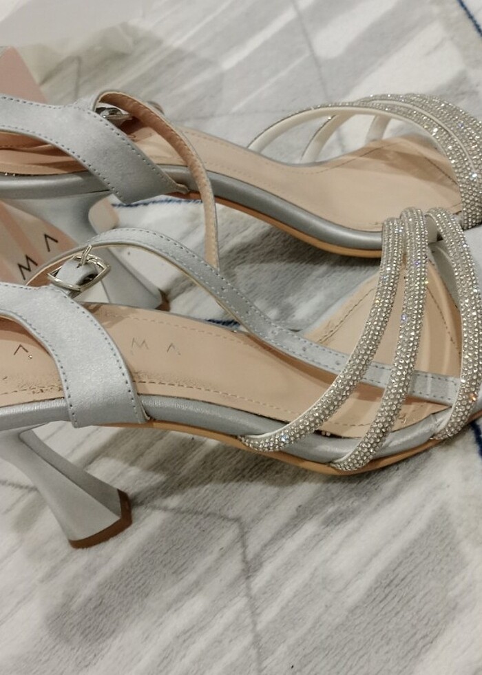 Gümüş abiye topuklu ayakkabı  - Görsel 5
