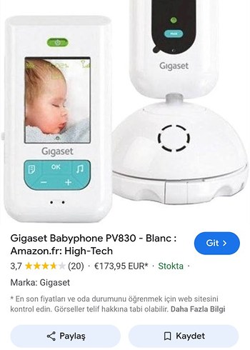 Beden Renk Beyaz Gigaset Bebek Kamerası ve Monitörü