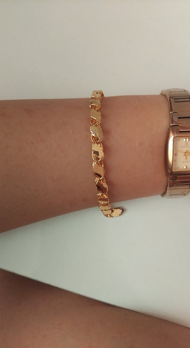 Uzun Parlak Altın Görünümlü Zincir bileklik - Görsel 2