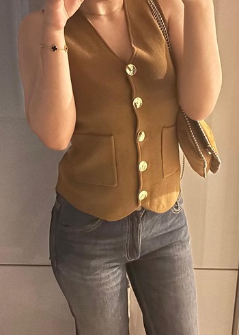 Düğmeli Triko Yelek - Görsel 3