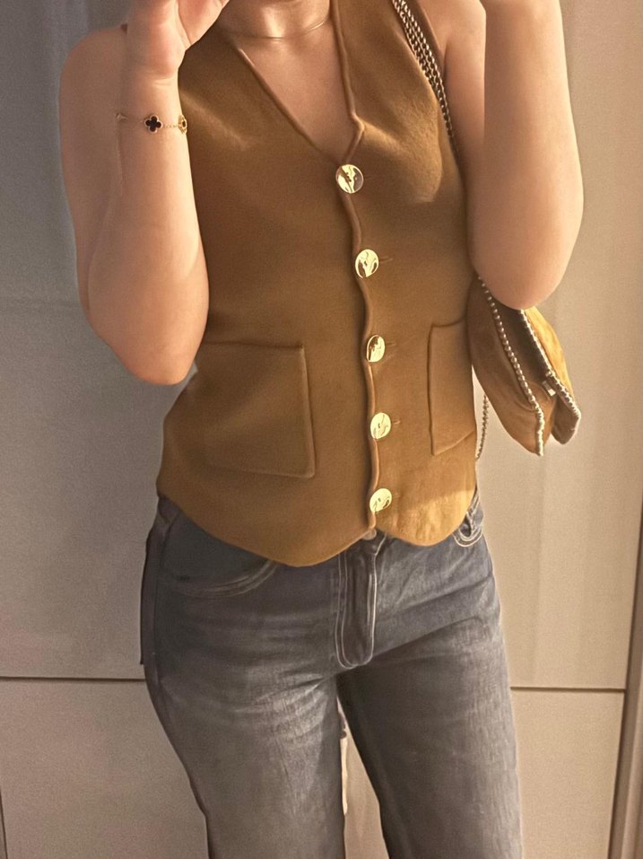 Düğmeli Triko Yelek - Görsel 3