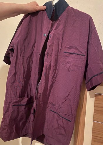 Bordo Erkek Düğmeli Uzun Kollu Pijama Takımı - Görsel 2