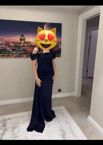 lacivert dusuk omuz abiye - Görsel 6