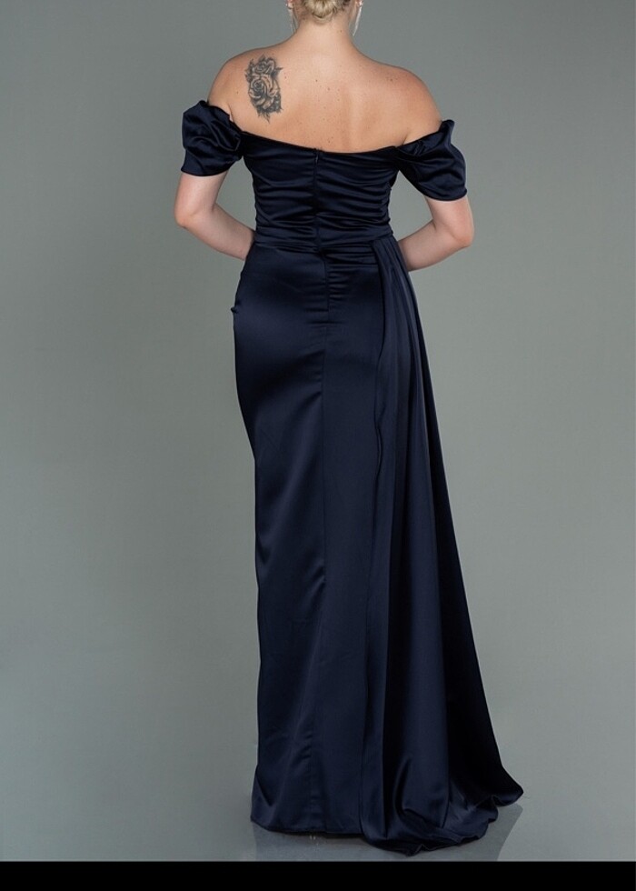 lacivert dusuk omuz abiye - Görsel 2