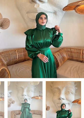 Parlak Yeşil Uzun Kollu Salaş Kadın Elbise