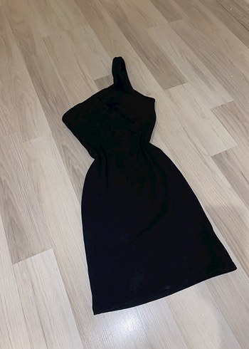 Siyah Tek Omuz Midi Triko Elbise - Görsel 2