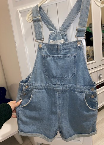 Kadın Mavi Denim Askılı Midi Tulum - Görsel 2