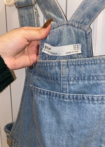 Kadın Mavi Denim Askılı Midi Tulum - Görsel 3