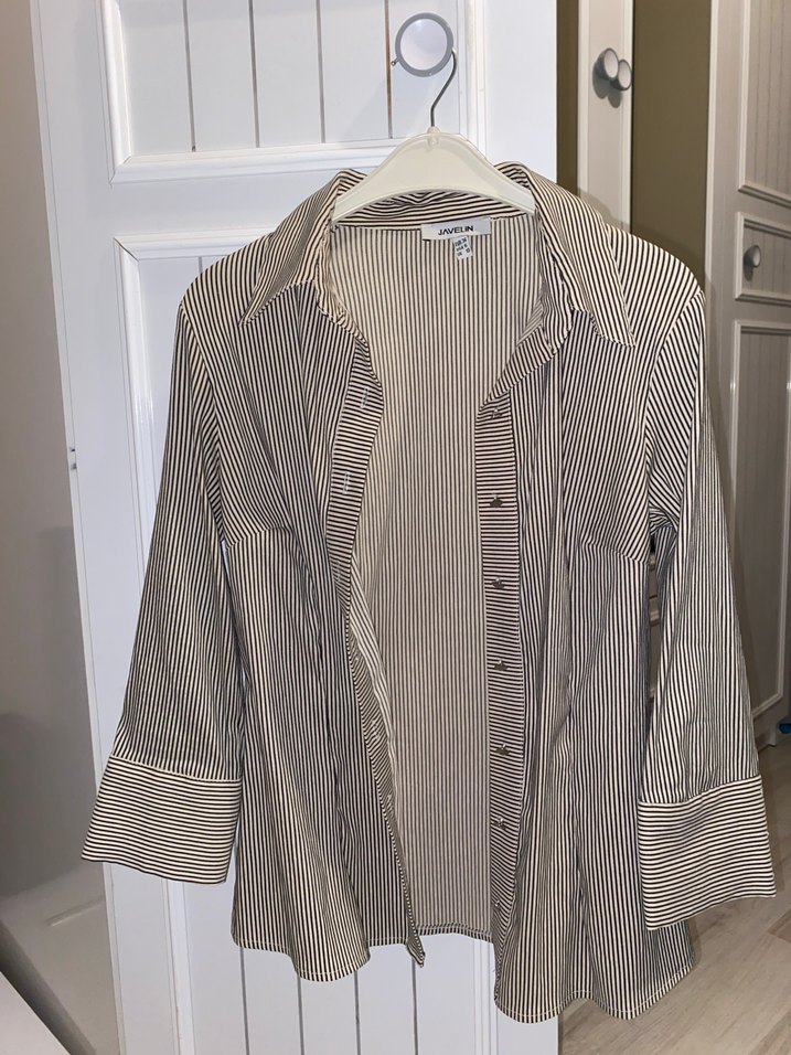 Bej Çizgili Uzun Kollu Kadın Gömlek - Görsel 2