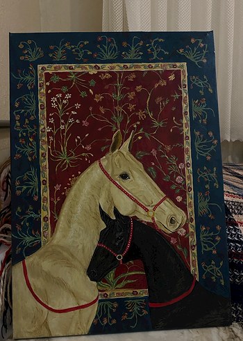 Etnik Halı Desenli At Figürlü El Yapımı Tablo - Görsel 2