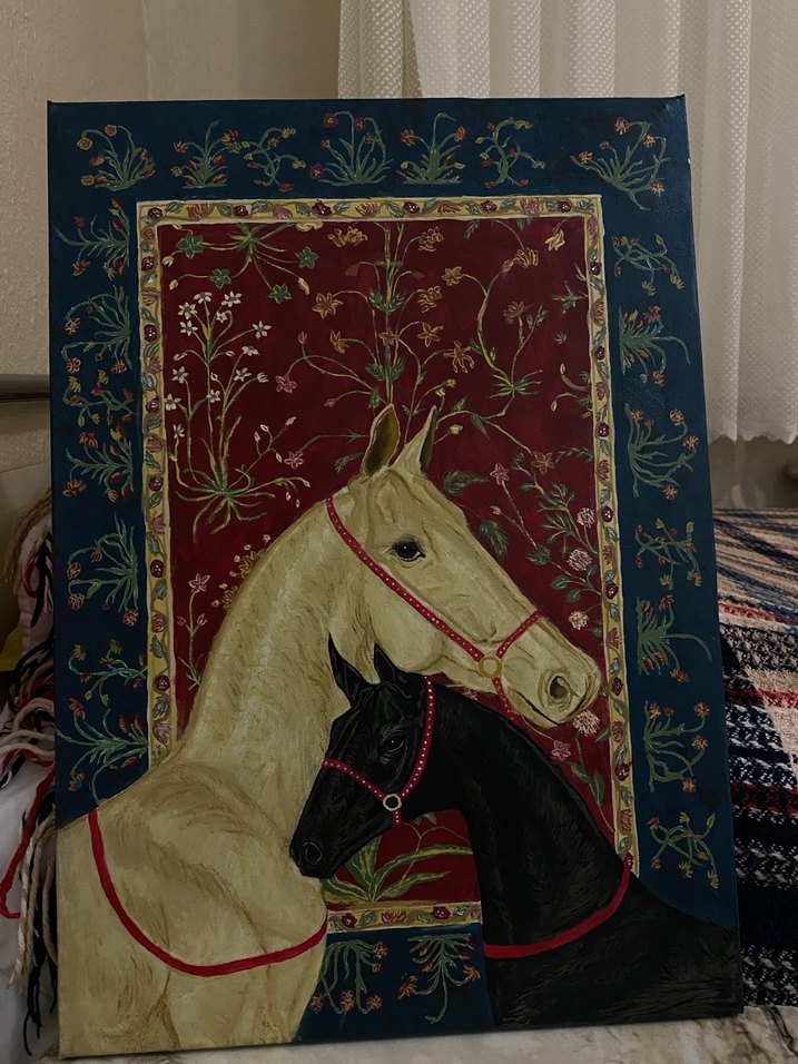 Etnik Halı Desenli At Figürlü El Yapımı Tablo - Görsel 2