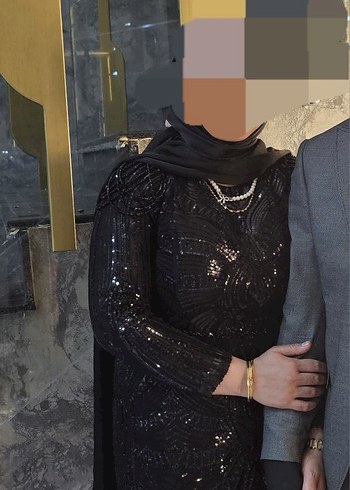 46 Beden siyah Renk Drapeli Siyah Uzun Kadın Abiye Elbise