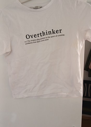 Beyaz Baskılı Kısa Kollu Oversize Kadın Tişört