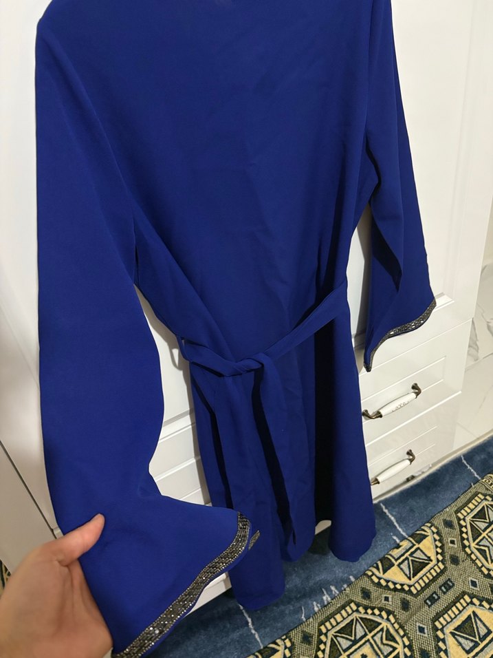 Parlak Mavi Midi Kadın Elbise - Görsel 2